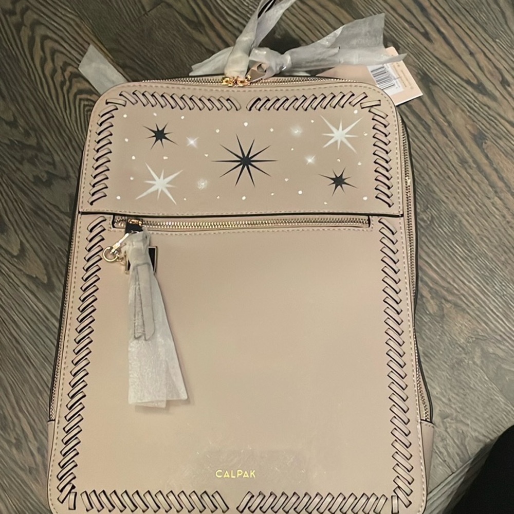Calpak Pink Backpack Gold Zipper Kaya 15” Laptop Backpack Mauve bag Hand painted